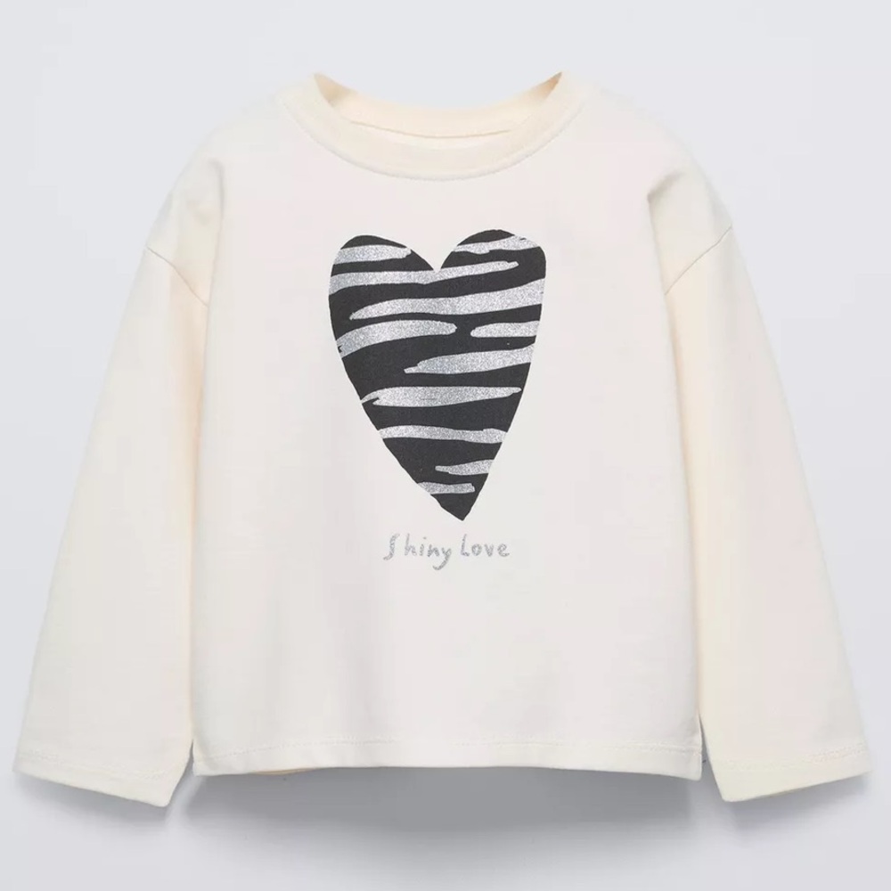 Zara Cream Long Sleeve Shirt with Black Heart Design